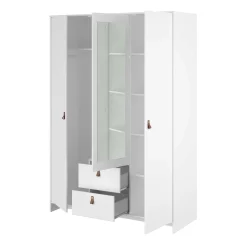 Kleiderschrank Minty 137cm, 3 Türen und 2 Schubladen - weiß