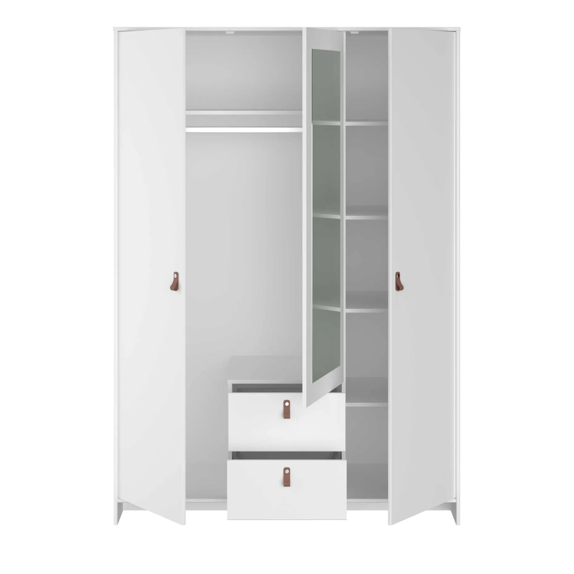Kleiderschrank Minty 137cm, 3 Türen und 2 Schubladen - weiß