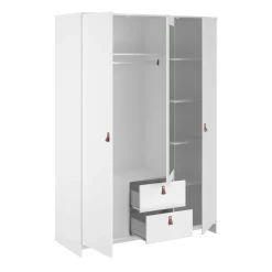 Kleiderschrank Minty 137cm, 3 Türen und 2 Schubladen - weiß