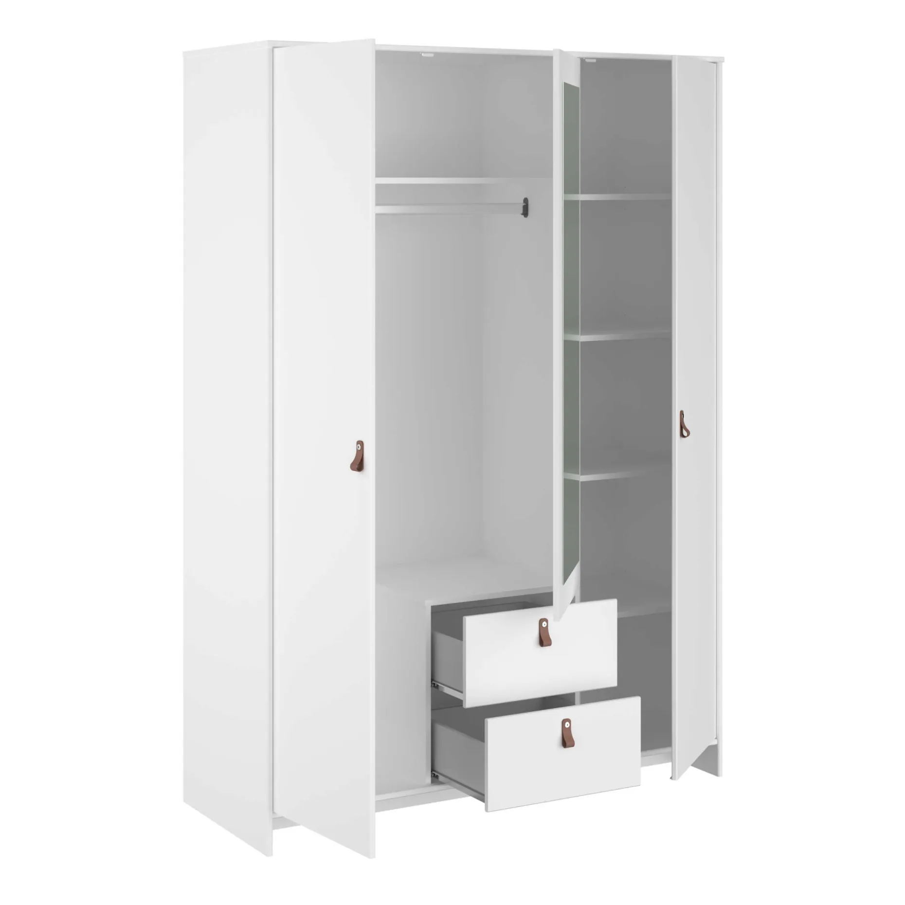 Kleiderschrank Minty 137cm, 3 Türen und 2 Schubladen - weiß