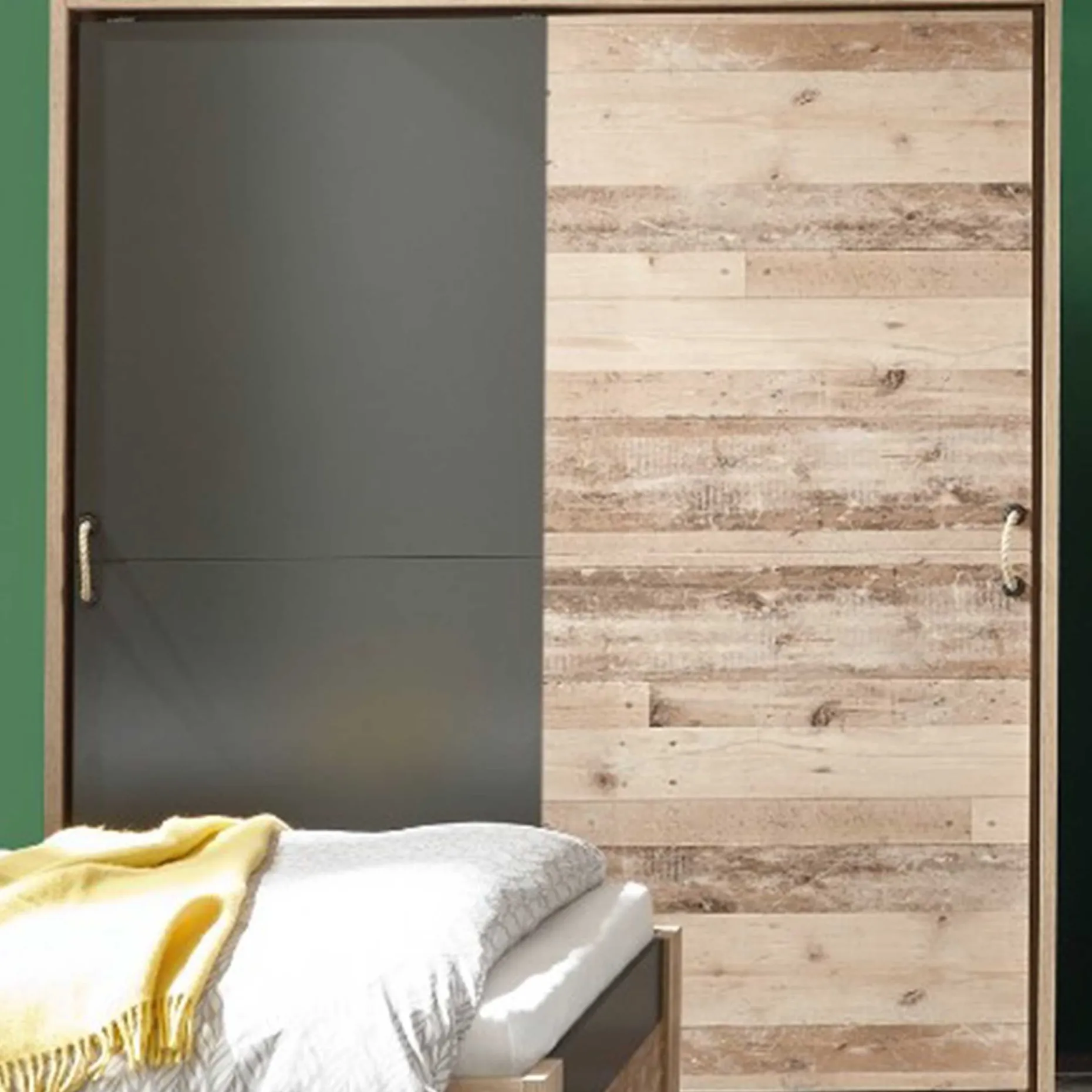 Kleiderschrank Moleskin 170cm mit 2 Schiebetüren - anthrazit/alter Stil