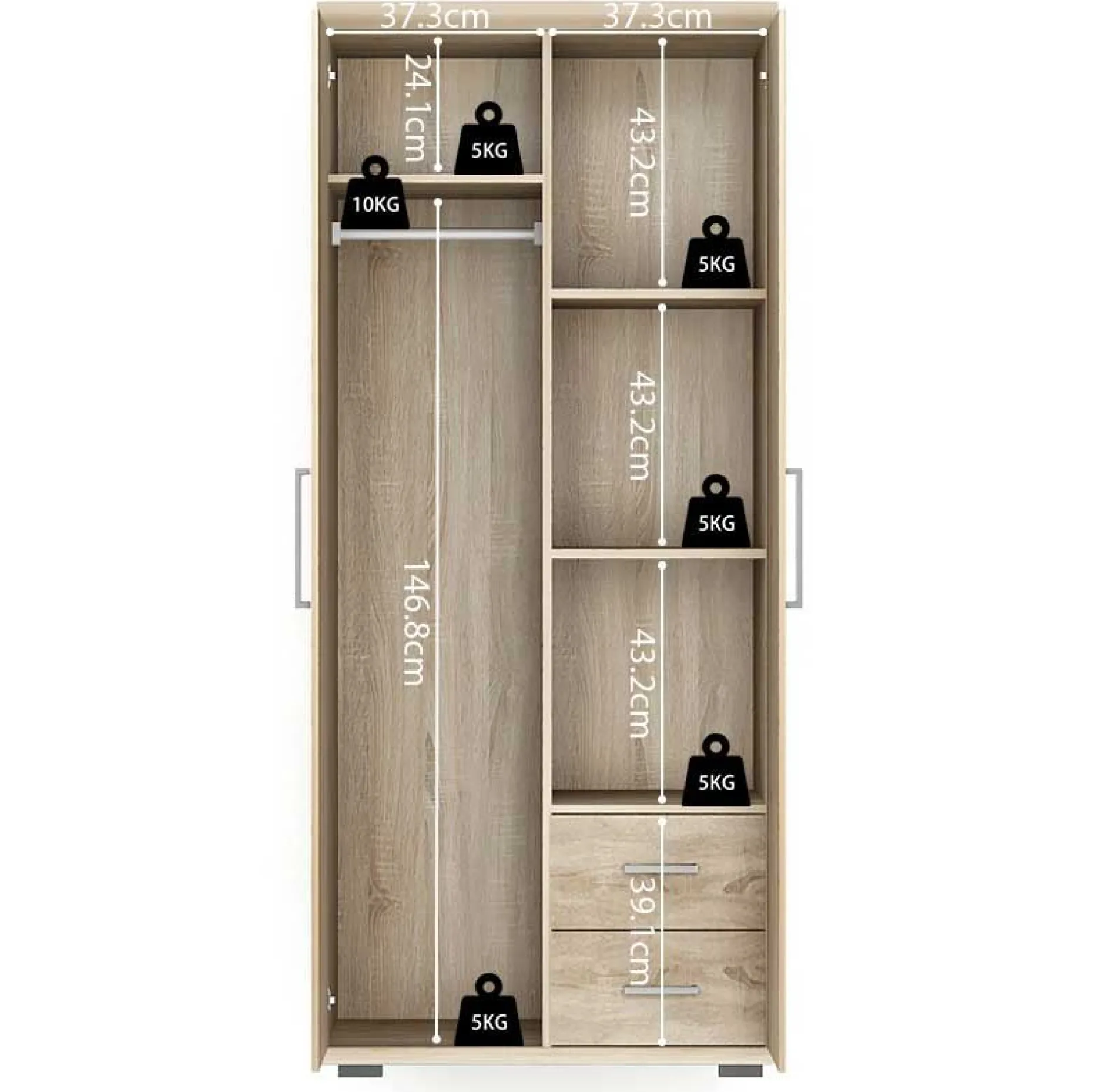 Kleiderschrank Nikkie 80 cm-sonoma Eiche