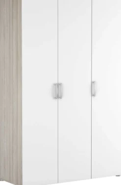 Kleiderschrank Noni-3 Flügeltüren, 1 Kleiderstange und 3 Einlegeböden-Shannon Eiche/Mattweiß