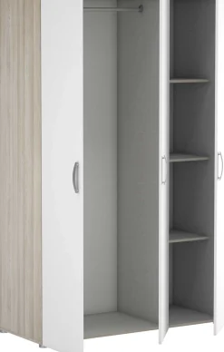 Kleiderschrank Noni-3 Flügeltüren, 1 Kleiderstange und 3 Einlegeböden-Shannon Eiche/Mattweiß