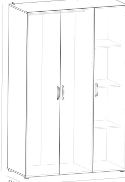Kleiderschrank Noni-3 Flügeltüren, 1 Kleiderstange und 3 Einlegeböden-Shannon Eiche/Mattweiß