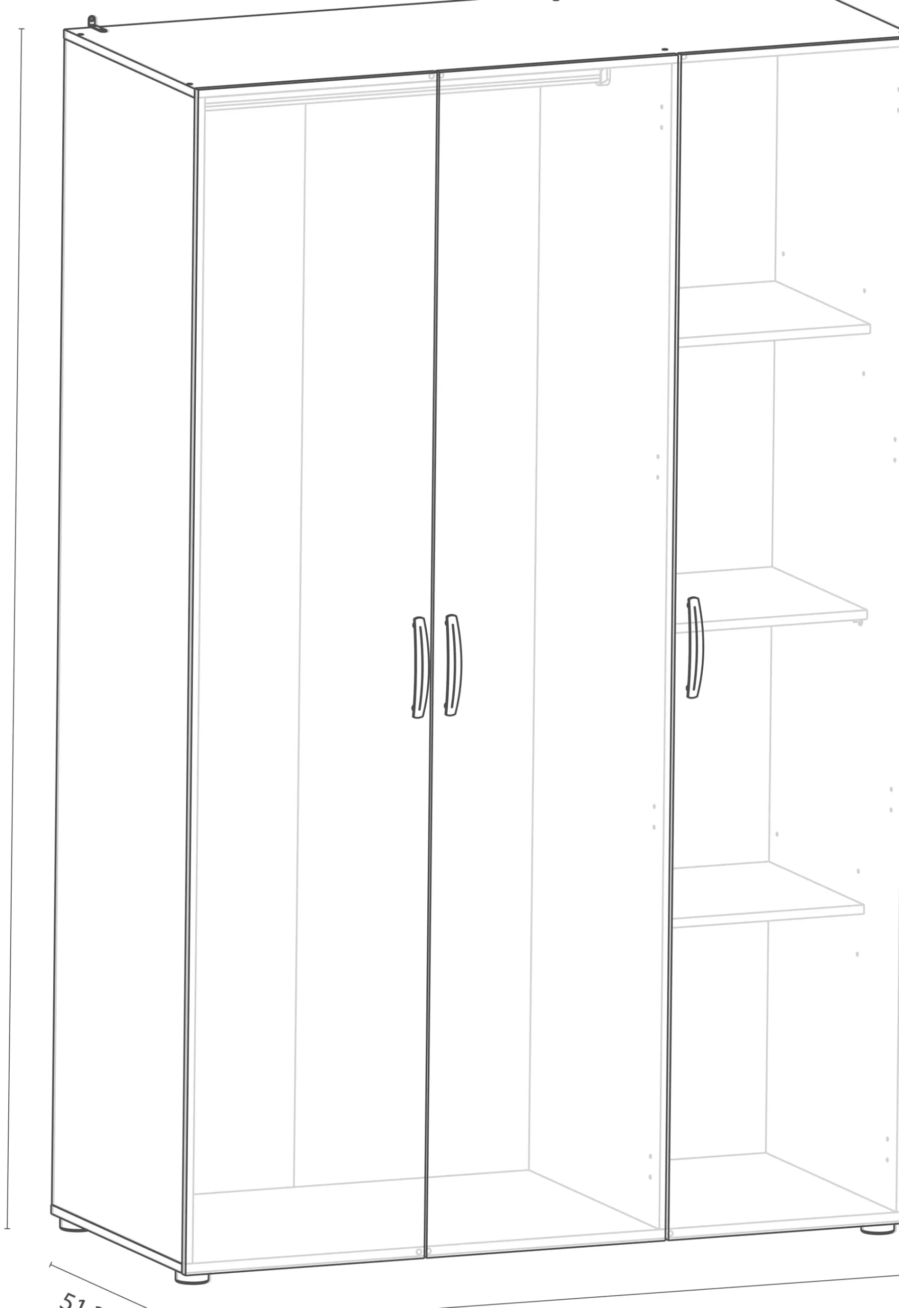 Kleiderschrank Noni-3 Flügeltüren, 1 Kleiderstange und 3 Einlegeböden-Shannon Eiche/Mattweiß
