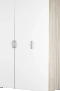 Kleiderschrank Noni-3 Flügeltüren, 1 Kleiderstange und 3 Einlegeböden-Shannon Eiche/Mattweiß