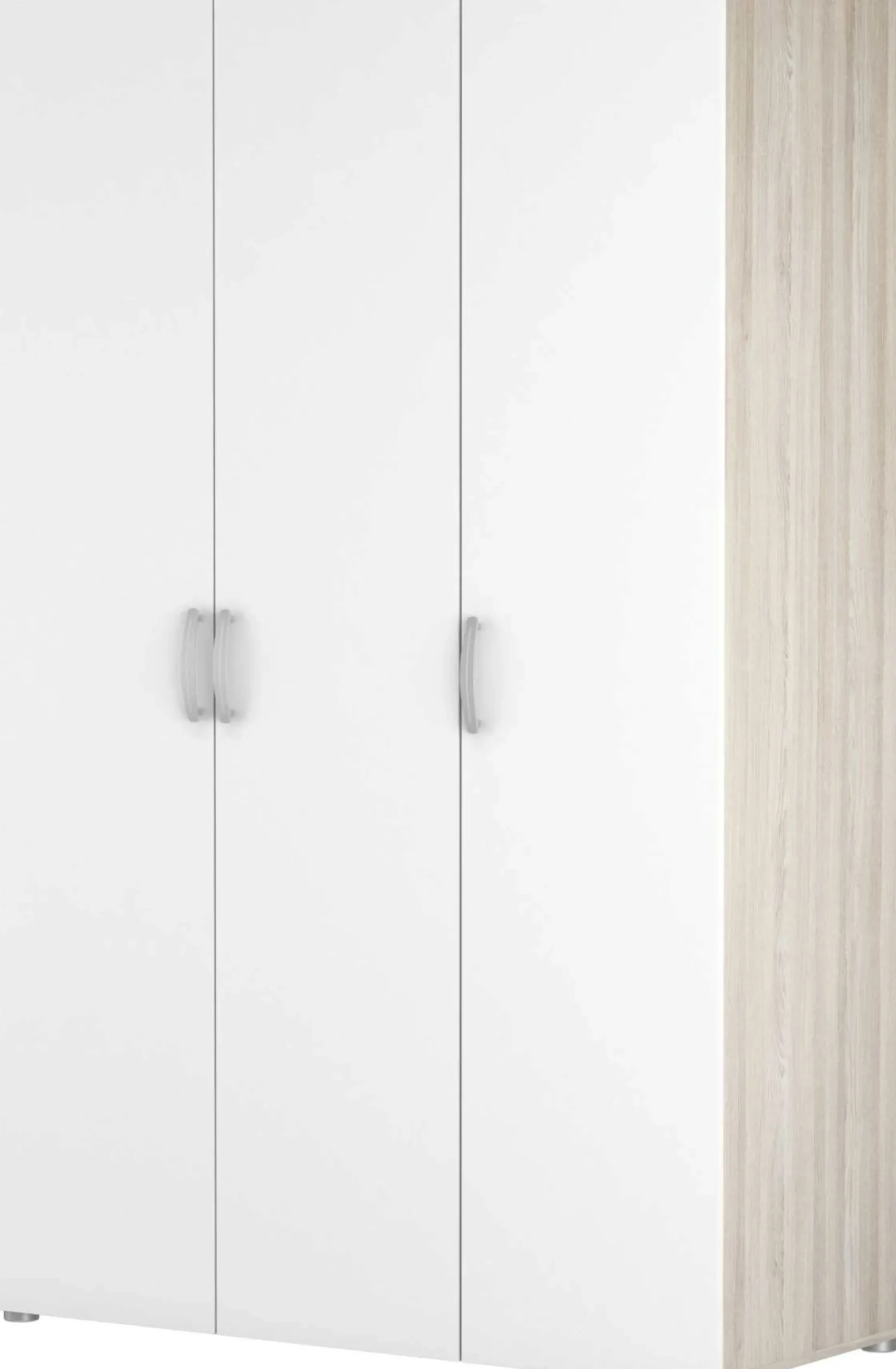 Kleiderschrank Noni-3 Flügeltüren, 1 Kleiderstange und 3 Einlegeböden-Shannon Eiche/Mattweiß