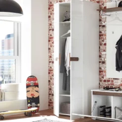 Kleiderschrank Nuro 60cm 2 Türen - Hochglanz weiß