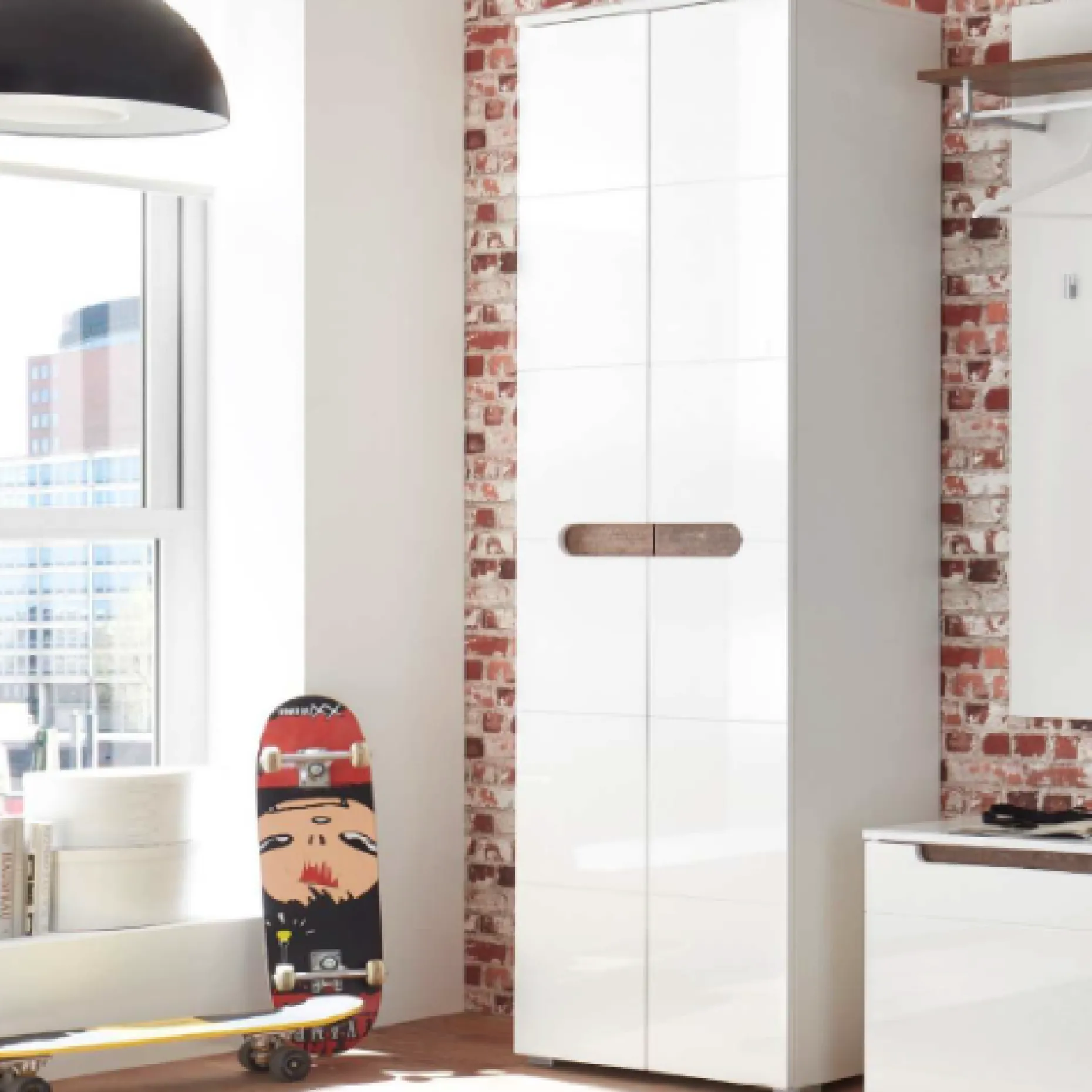 Kleiderschrank Nuro 60cm 2 Türen - Hochglanz weiß