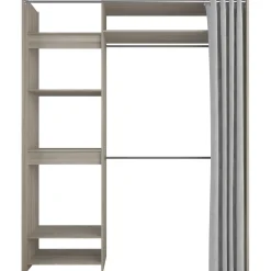 Kleiderschrank Odette 6 Ablagefächer, 2 Kleiderstangen und 1 Vorhang - Shannon Eiche