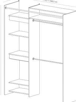Kleiderschrank Odette 6 Ablagefächer, 2 Kleiderstangen und 1 Vorhang - Shannon Eiche