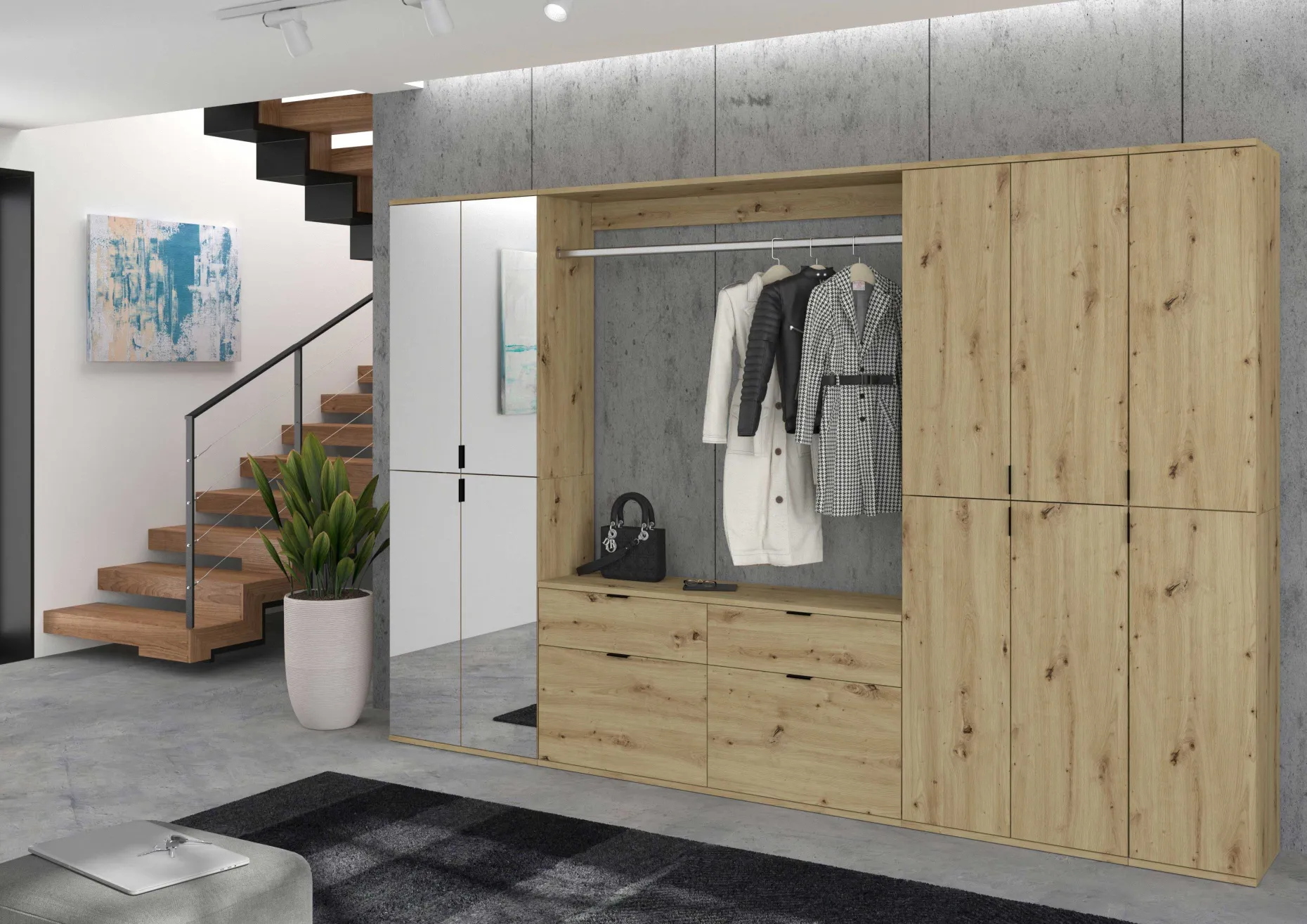 Kleiderschrank Projekt X Emob - Artisan Oak - 273x193x34 cm - Naturholzoptik
