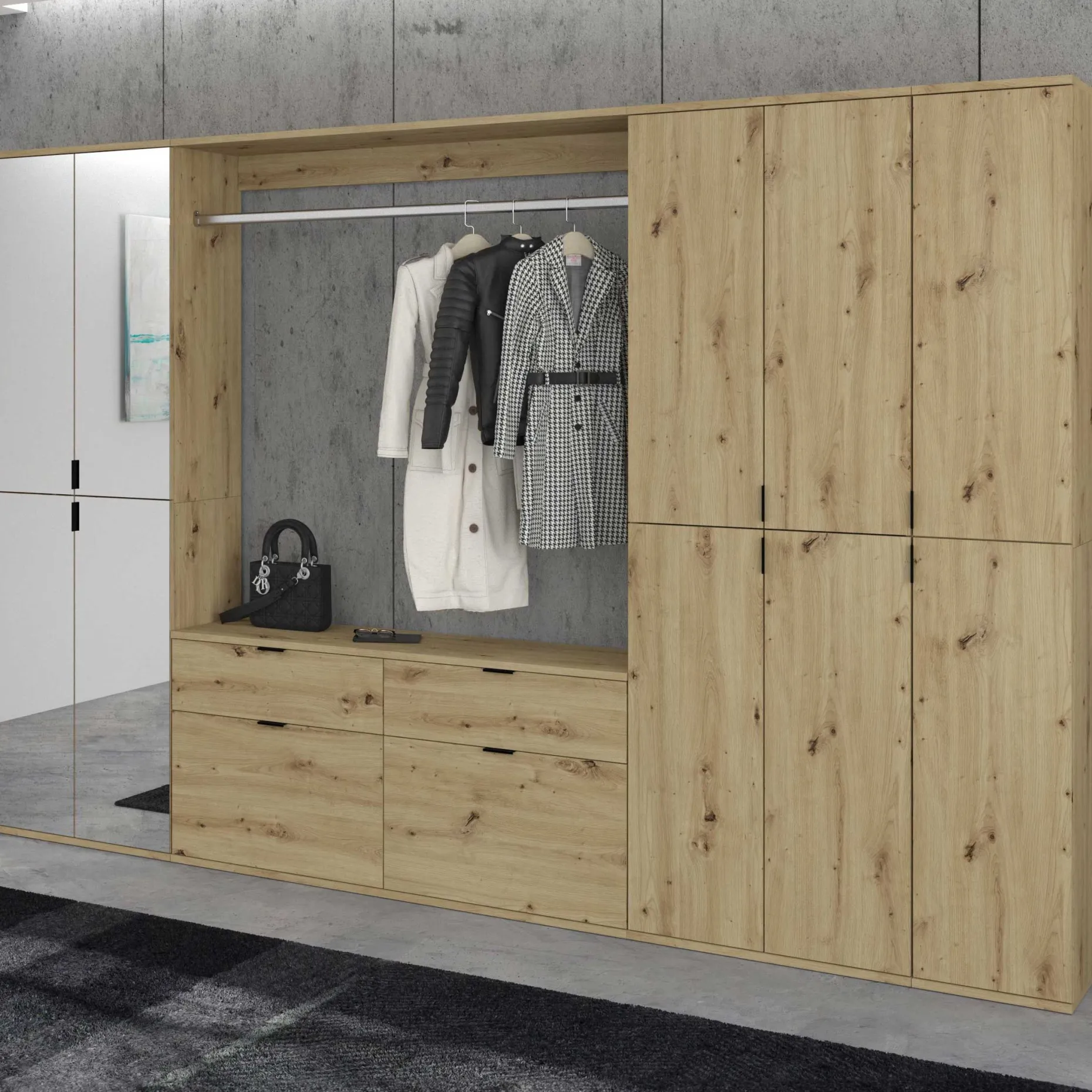 Kleiderschrank Projekt X Emob - Artisan Oak - 273x193x34 cm - Naturholzoptik