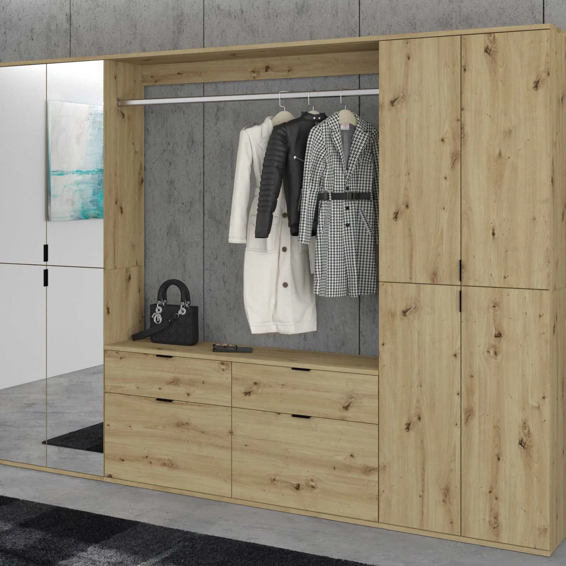 Kleiderschrank Projekt X Emob - Artisan Oak - 183x193x34 cm - Spiegel
