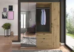 Kleiderschrank Projekt X Emob - Artisan Oak - 152x193x34 cm - Spiegel