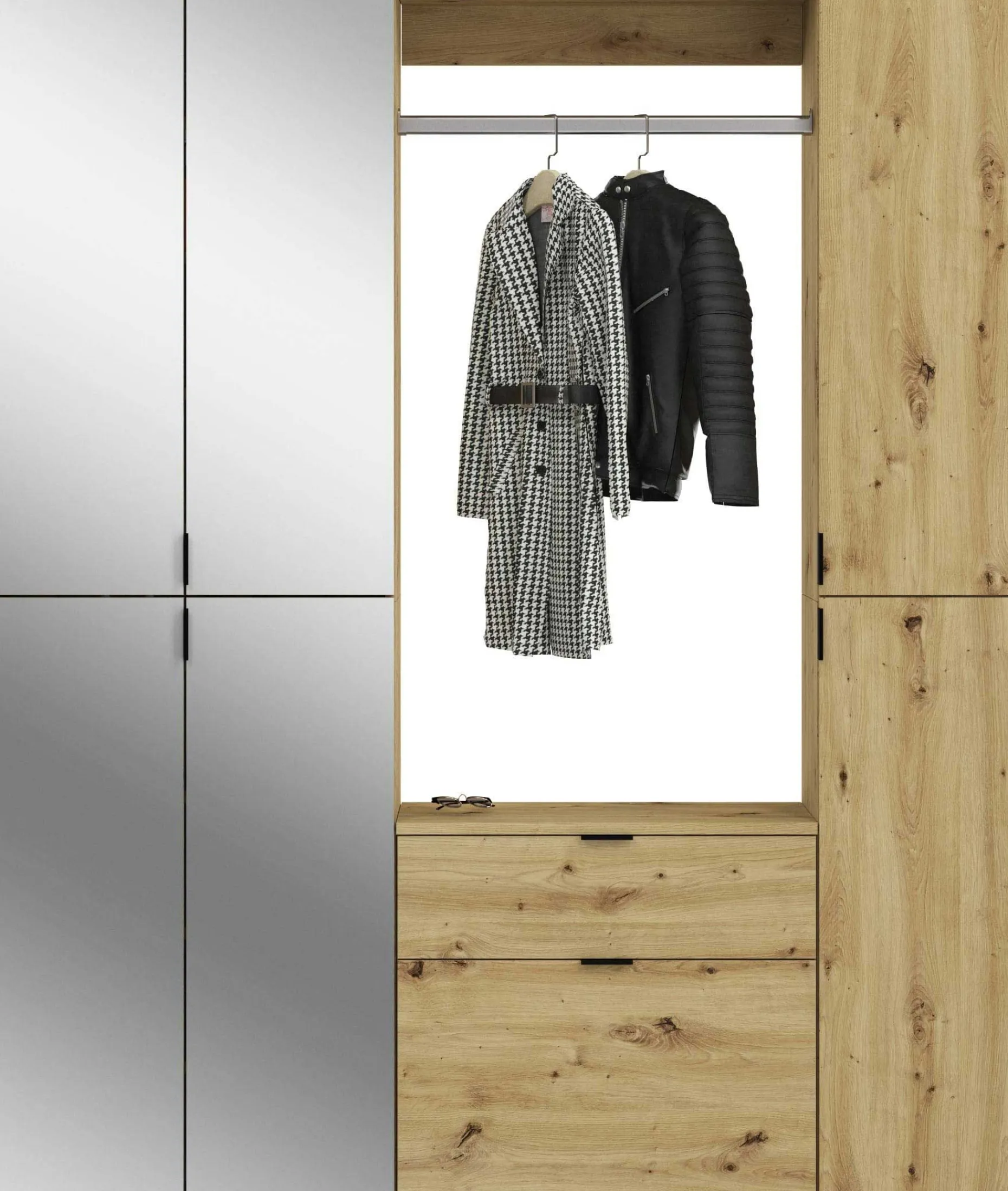 Kleiderschrank Projekt X Emob - Artisan Oak - 152x193x34 cm - Spiegel