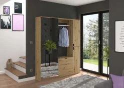 Kleiderschrank Projekt X Emob - Artisan Oak - 152x193x34 cm - Spiegel