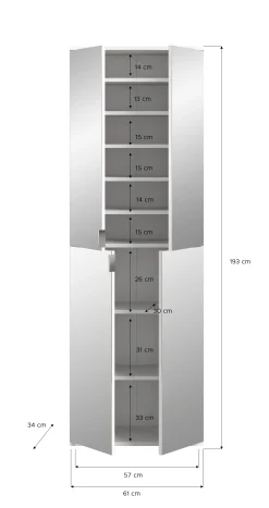 Kleiderschrank Projekt X Emob - Artisan Oak & Weiß mit Spiegel - 183x193x34 cm