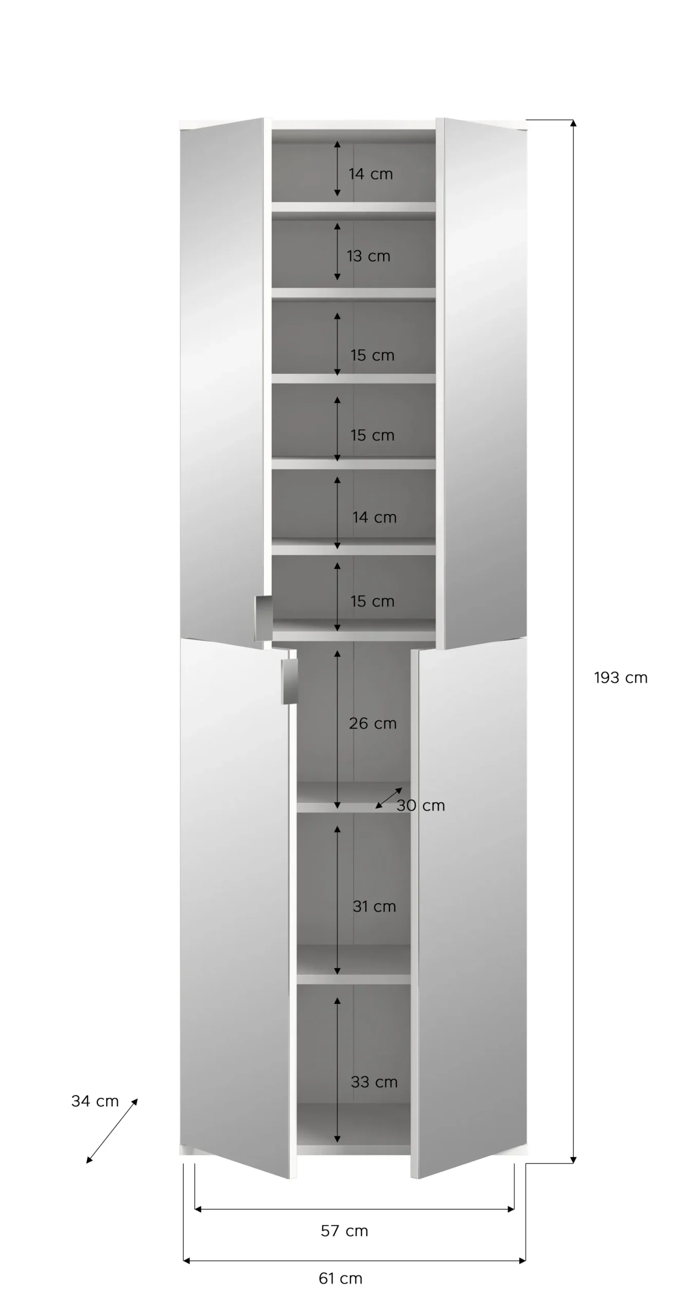 Kleiderschrank Projekt X Emob - Artisan Oak & Weiß mit Spiegel - 183x193x34 cm