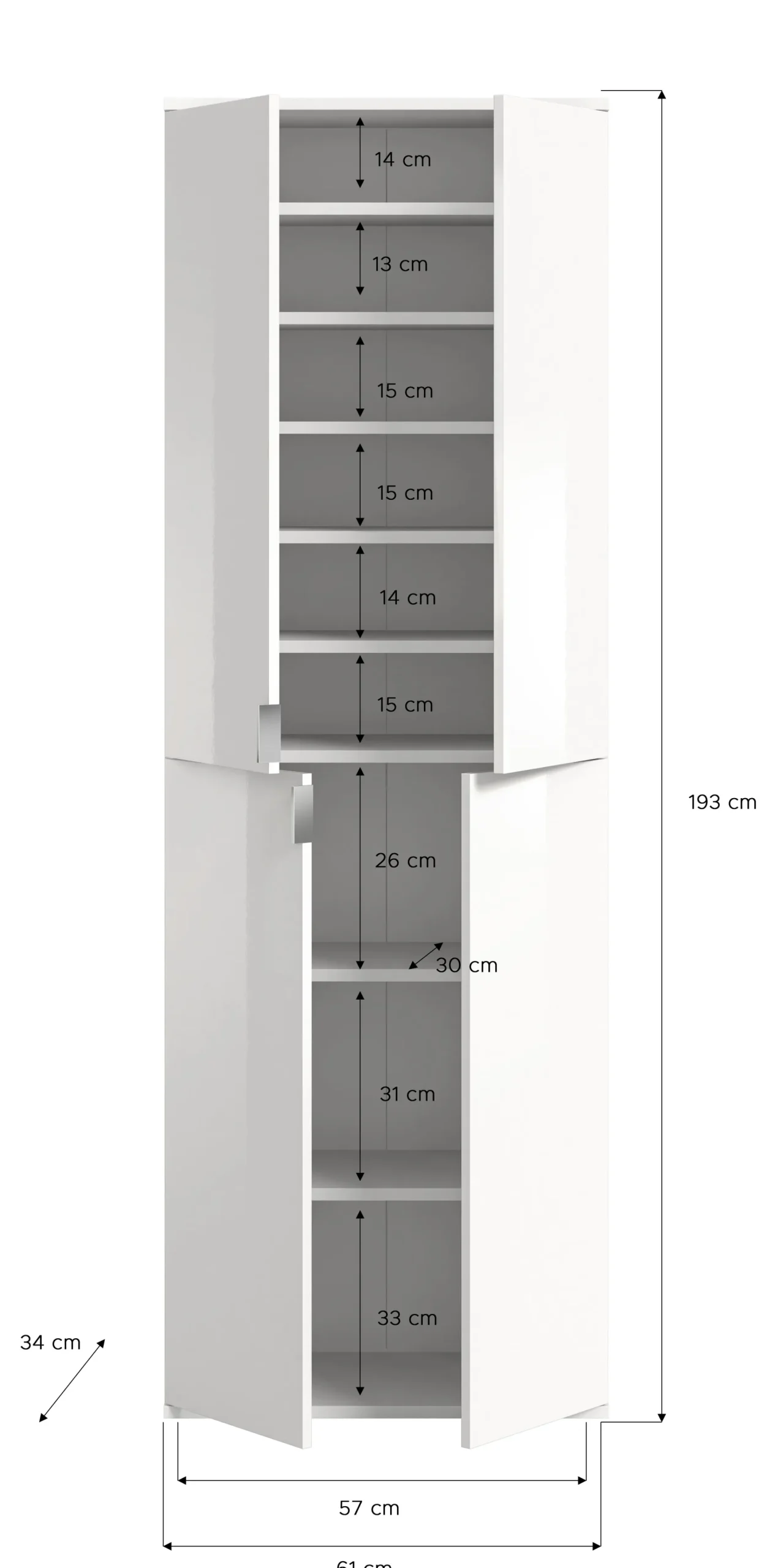 Kleiderschrank Projekt X Emob - Artisan Oak & Weiß mit Spiegel - 183x193x34 cm
