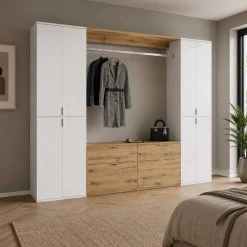 Kleiderschrank Projekt X Emob - Weiß Artisan Oak - 212x193x34 cm