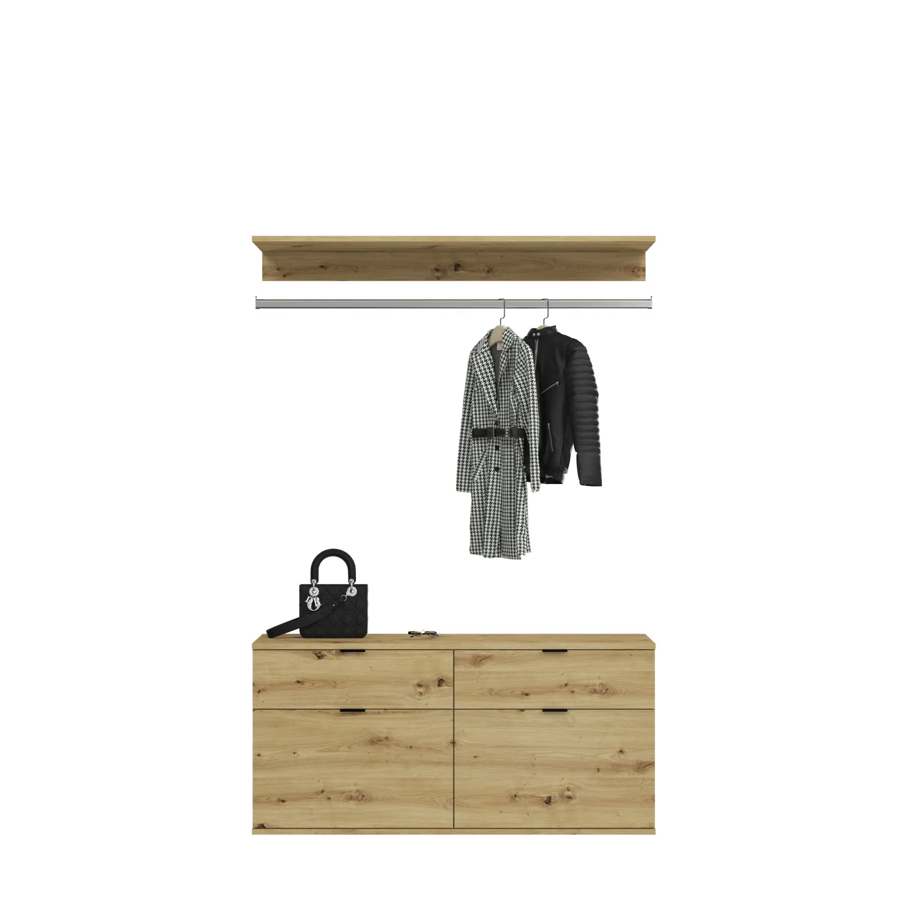 Kleiderschrank Projekt X Emob - Weiß Artisan Oak - 212x193x34 cm