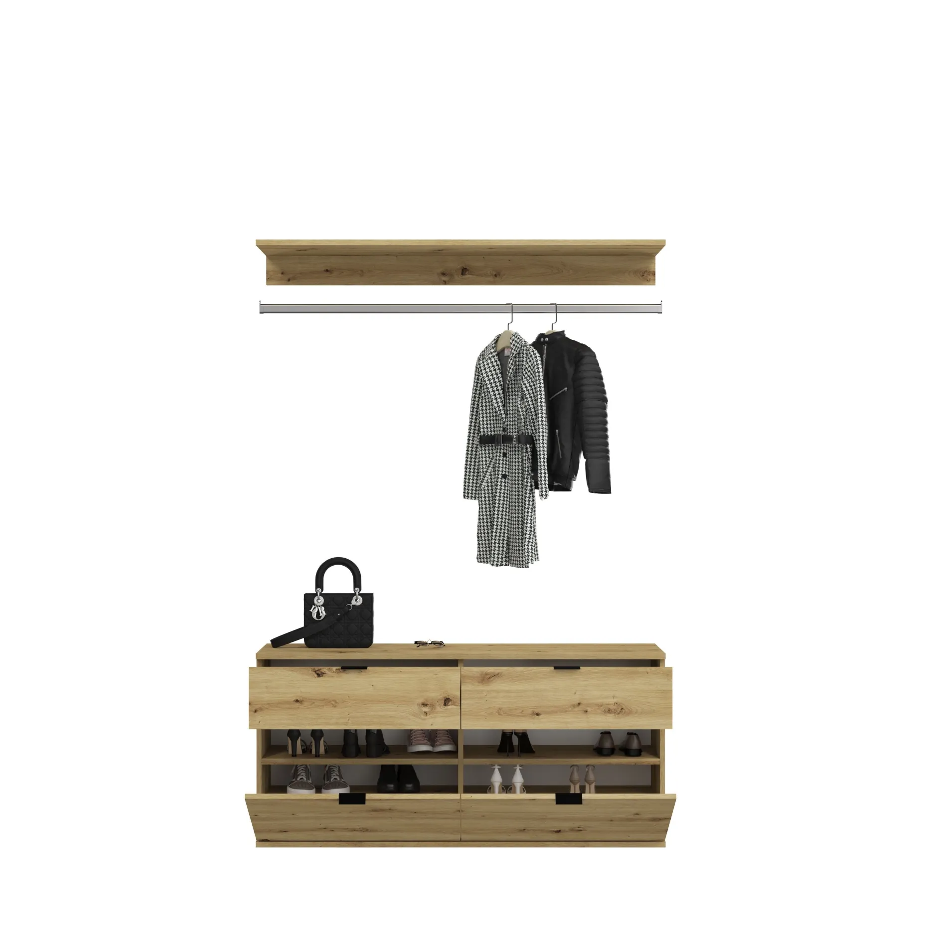 Kleiderschrank Projekt X Emob - Weiß Artisan Oak - 212x193x34 cm