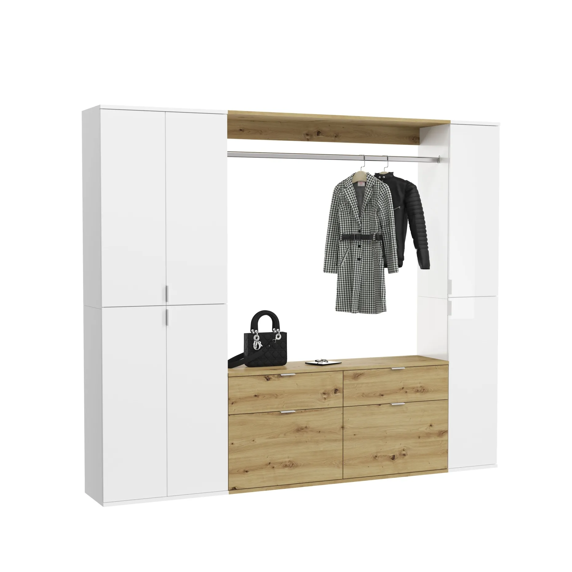 Kleiderschrank Projekt X Emob - Weiß Artisan Oak - 212x193x34 cm