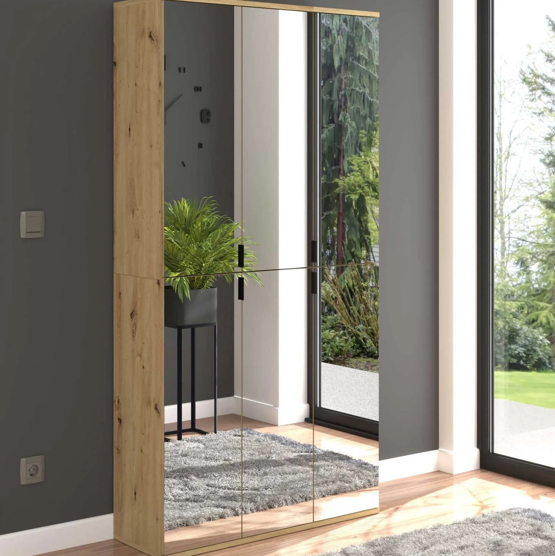 Kleiderschrank Projekt X Emob - Artisan Oak - 91x193x34 cm - Spiegeltüren