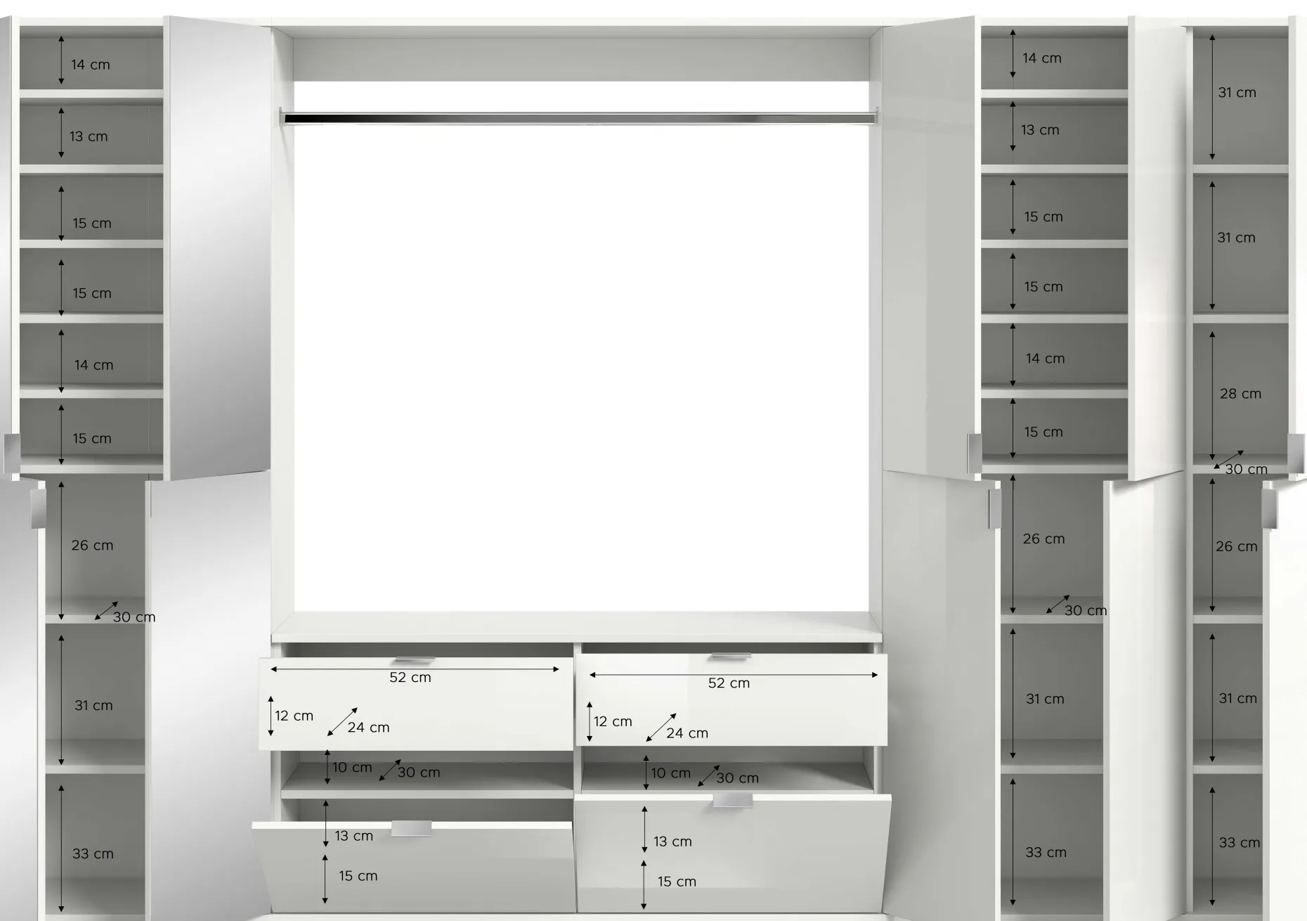 Kleiderschrank Projekt X Xonox - Weiß Hochglanz - 273x193x34 cm
