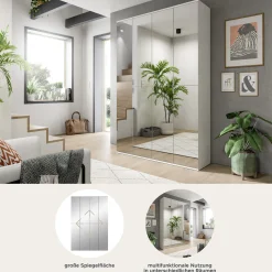 Kleiderschrank Projekt X Xonox – Weiß Laminat & Spiegeltüren – 122x193x34 cm