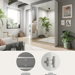 Kleiderschrank Projekt X Xonox – Weiß Laminat & Spiegeltüren – 122x193x34 cm