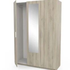 Kleiderschrank Prya 3 Drehtüren, 4 Einlegeböden und 1 Kleiderstange-Kronberg Eiche Dekor