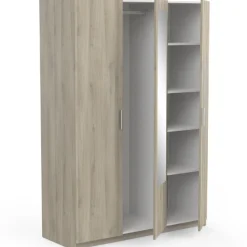 Kleiderschrank Prya 3 Drehtüren, 4 Einlegeböden und 1 Kleiderstange-Kronberg Eiche Dekor