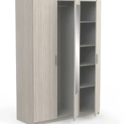 Kleiderschrank Prya 3 Flügeltüren, 4 Einlegeböden und 1 Kleiderstange - Eiche Shannon