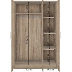 Kleiderschrank Ray 120cm mit 3 Türen - Sonoma Eiche