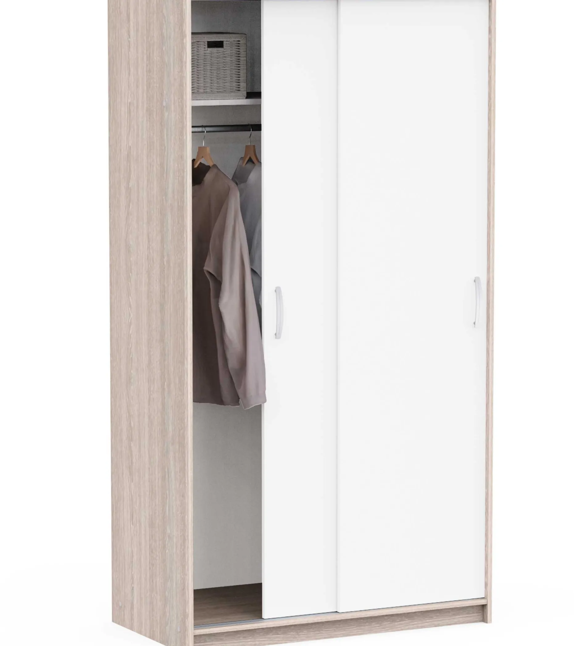 Kleiderschrank Rollo - 102x55x192cm - 2 Türen - weiß/Eiche Dekor