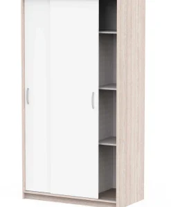 Kleiderschrank Rollo - 102x55x192cm - 2 Türen - weiß/Eiche Dekor