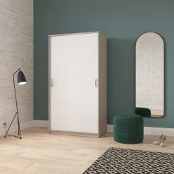 Kleiderschrank Rollo - 102x55x192cm - 2 Türen - weiß/Eiche Dekor