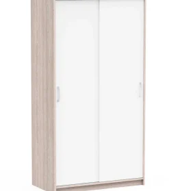 Kleiderschrank Rollo - 102x55x192cm - 2 Türen - weiß/Eiche Dekor