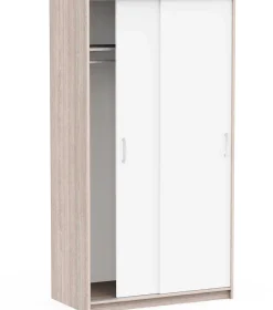 Kleiderschrank Rollo - 102x55x192cm - 2 Türen - weiß/Eiche Dekor
