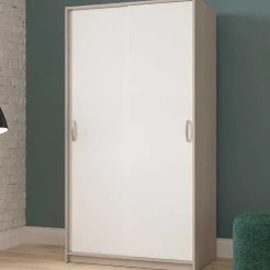 Kleiderschrank Rollo - 102x55x192cm - 2 Türen - weiß/Eiche Dekor