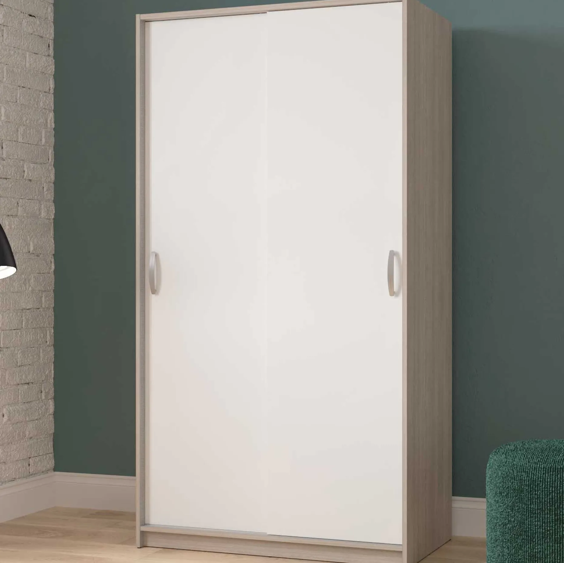 Kleiderschrank Rollo - 102x55x192cm - 2 Türen - weiß/Eiche Dekor