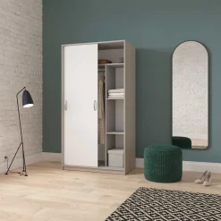Kleiderschrank Rollo - 102x55x192cm - 2 Türen - weiß/Eiche Dekor