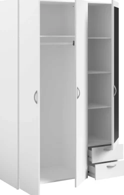 Kleiderschrank Salvador Spiegel, 3 Türen und 2 Schubladen - weiß