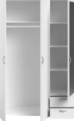 Kleiderschrank Salvador Spiegel, 3 Türen und 2 Schubladen - weiß