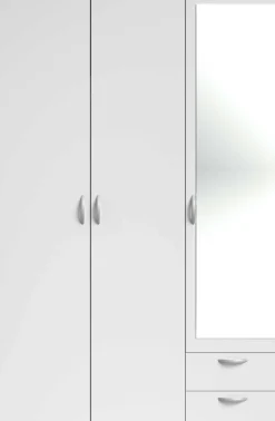 Kleiderschrank Salvador Spiegel, 3 Türen und 2 Schubladen - weiß