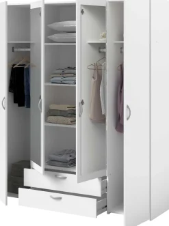 Kleiderschrank Salvador Spiegel, 4 Türen und 2 Schubladen - weiß