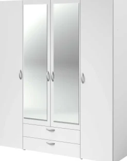 Kleiderschrank Salvador Spiegel, 4 Türen und 2 Schubladen - weiß